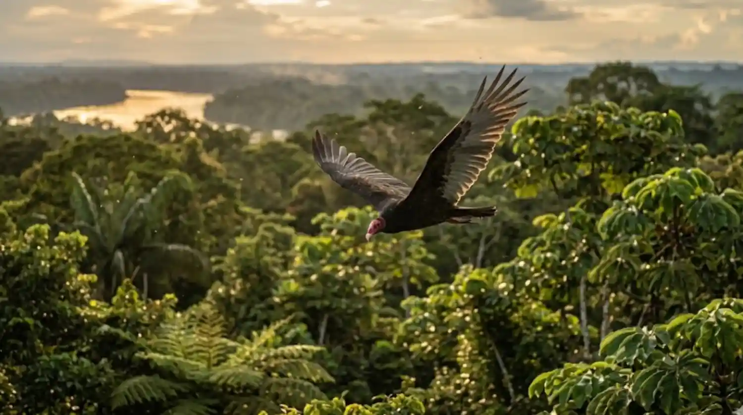 Como o urubu de cabeça vermelha utiliza seu olfato único para limpar a floresta amazônica e garantir a saúde do ecossistema