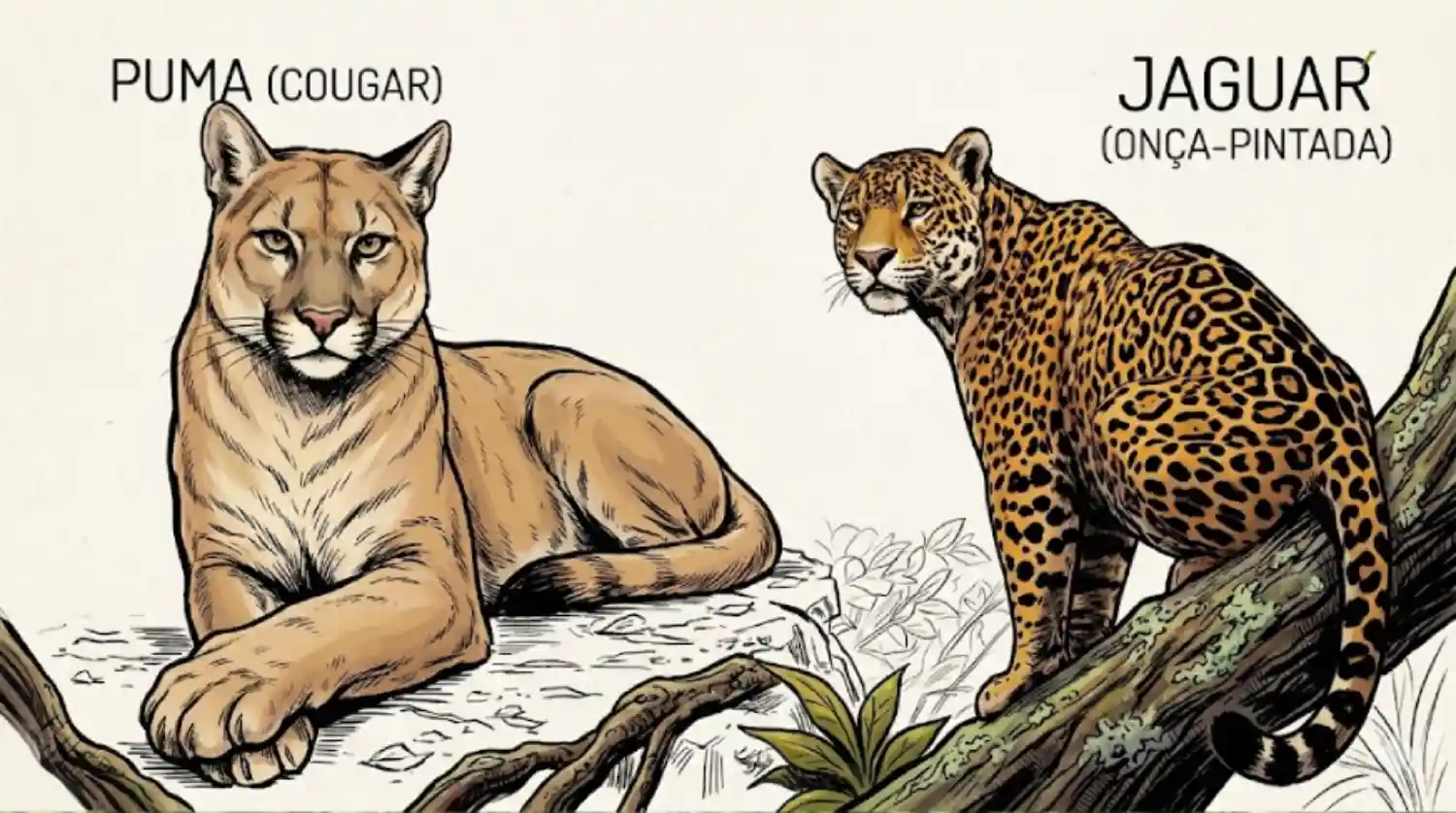 Como a onça-pintada e a onça-parda superam a competição e compartilham os mesmos territórios nas florestas brasileiras