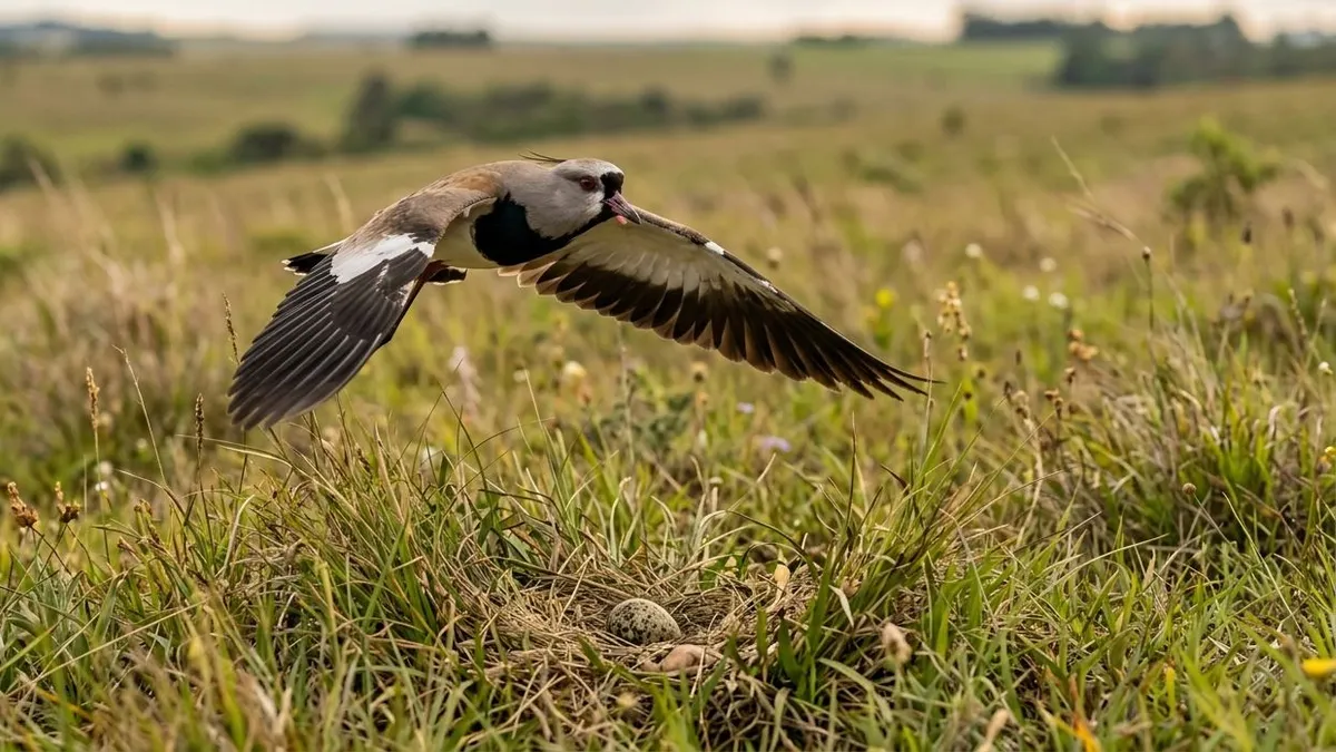 Quero-quero usa esporão na asa em voo rasante para afastar animais maiores e proteger o ninho camuflado no campo