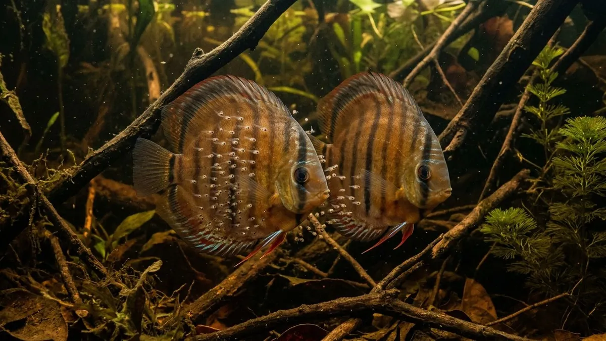Casal de acará-disco produz muco nutritivo na pele e alimenta filhotes nos primeiros dias em igarapés amazônicos