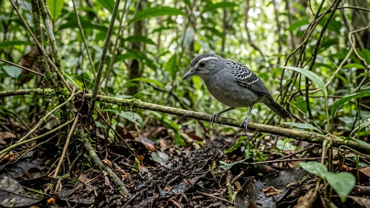 Choca segue formigas-de-correição para capturar presas que fogem e transforma a floresta em território móvel