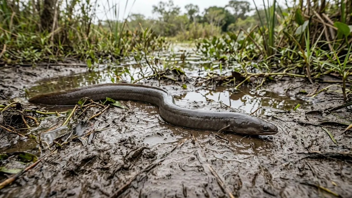 Múçum respira pela boca e atravessa a terra úmida para trocar de poça quando a água seca