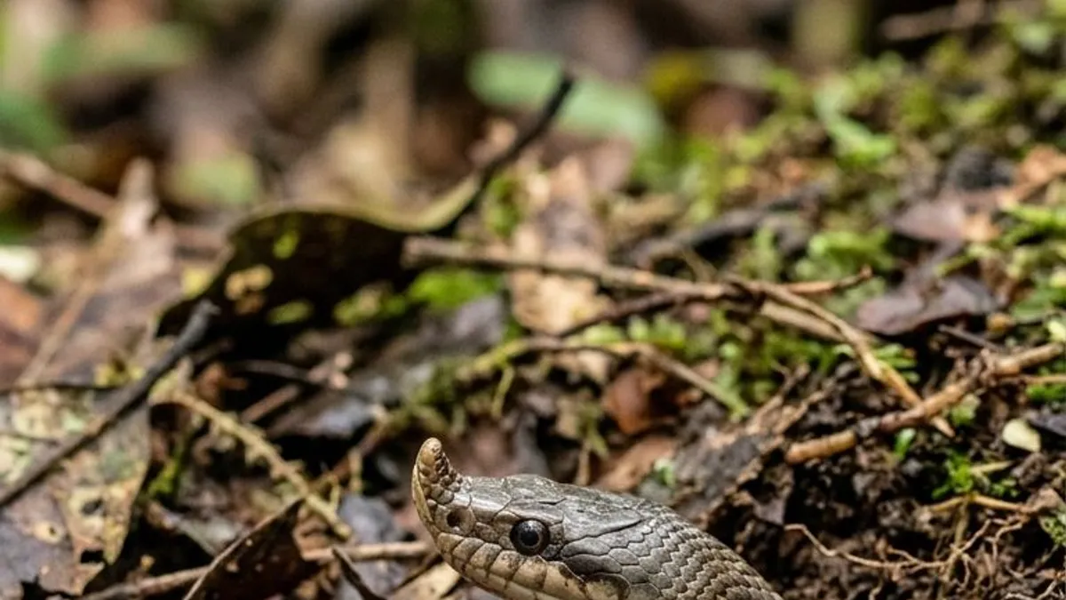 Cobra-nariguda levanta o focinho, desenterra sapos tóxicos, resiste às toxinas da presa e achata o pescoço sob ameaça