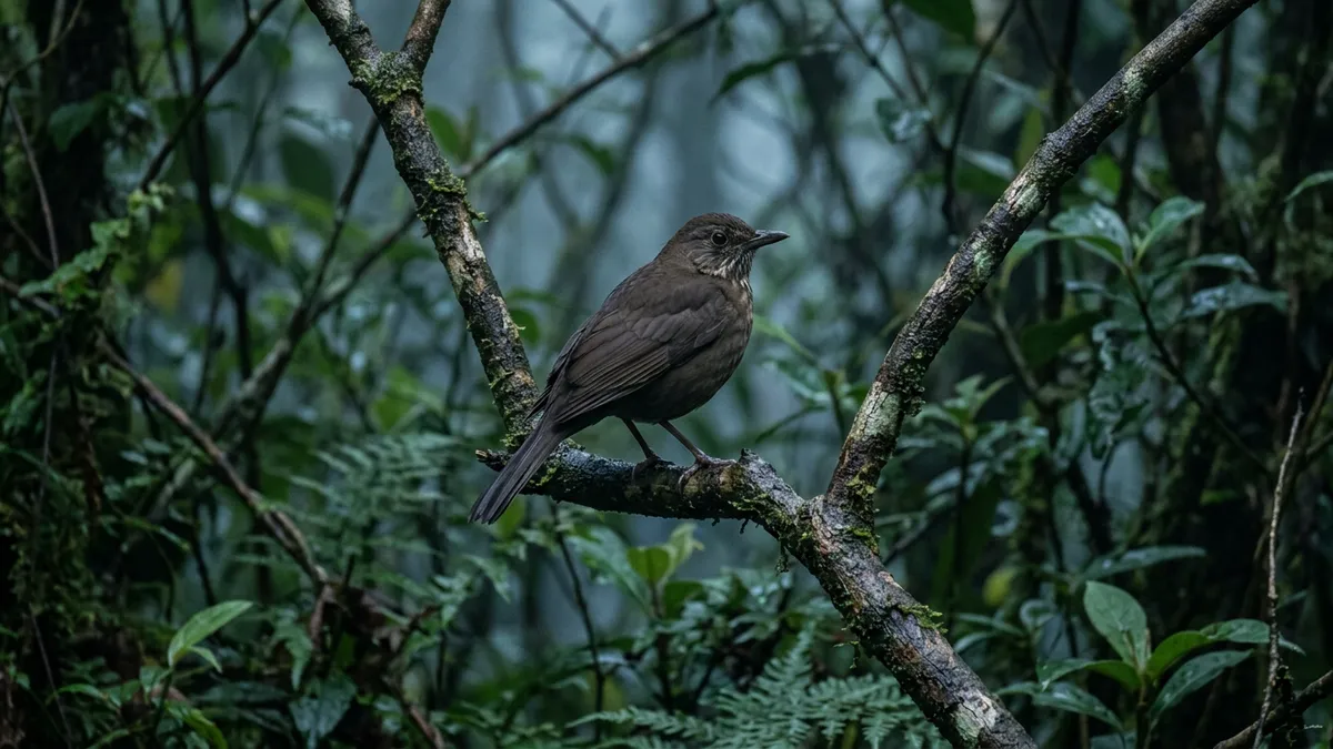 Sabiá-da-mata canta antes do amanhecer, quando o ar estável reduz perdas do som e seu repertório marca a floresta