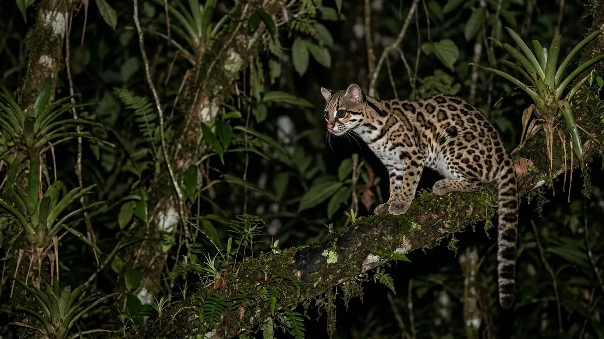Gato-maracajá imita chamado de filhote de macaco na Amazônia e atrai a mãe durante caça noturna nas árvores