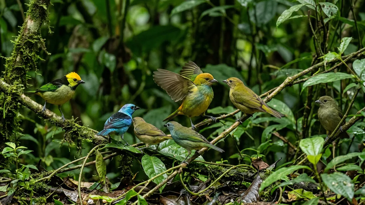 Tangará ensaia 2 sinais em 1 arena do sub-bosque, estala as asas em grupo e macho jovem passa anos treinando a dança